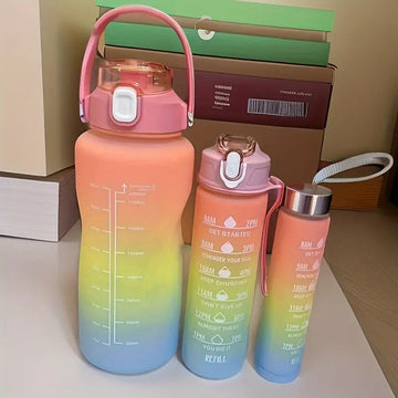 3 Pc Water Bottle Set with Straw best for Job womens & kids